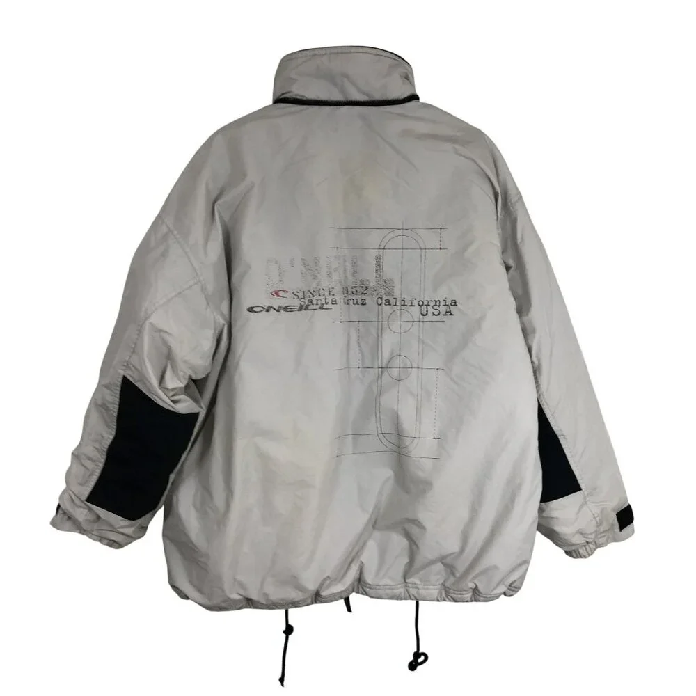 Vintage ONeill Jacket Insulated Windbreaker Black Collar Light Gray Men Size XL